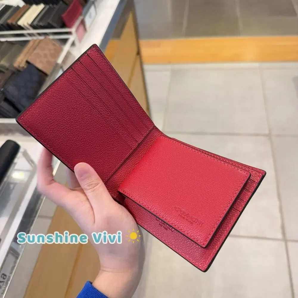 NWT COACH CR911 Men's 3-In-1 Wallet In Refine Pebble Leather True red